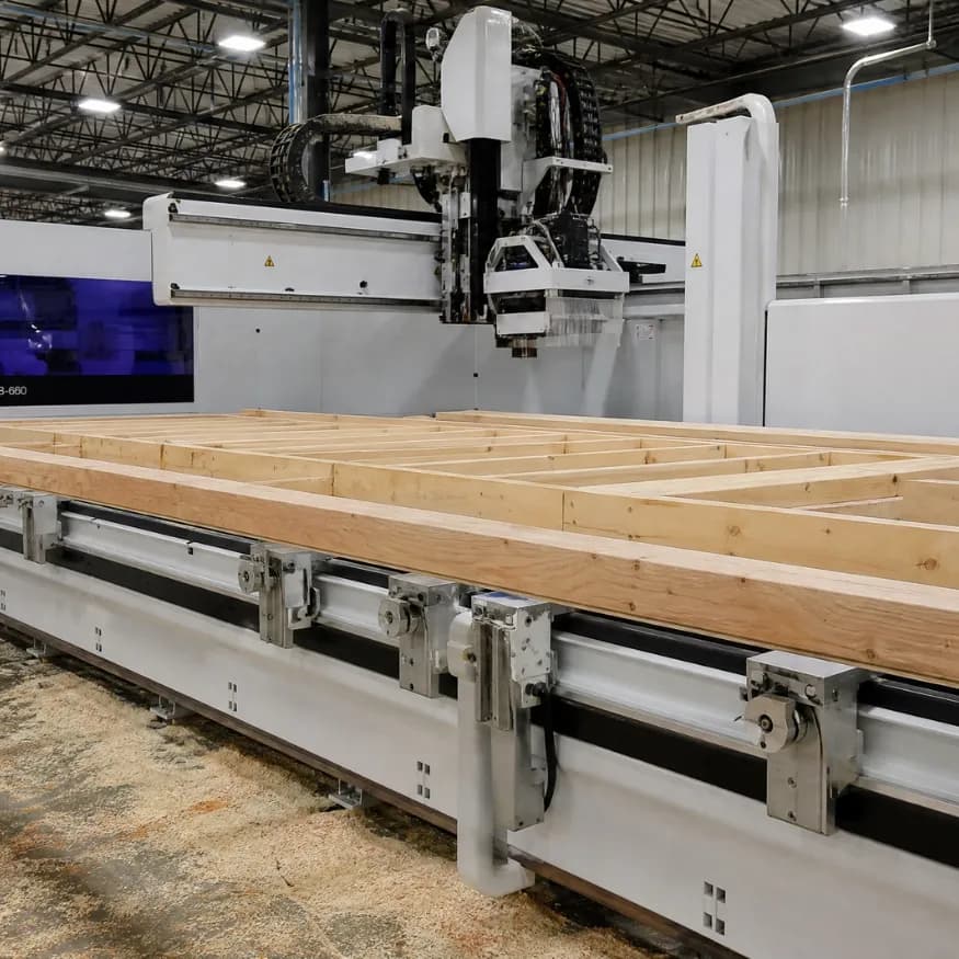 Pont d’usinage Weinmann BEAMTEQ B-660 au-dessus d’un plancher en cours de fabrication