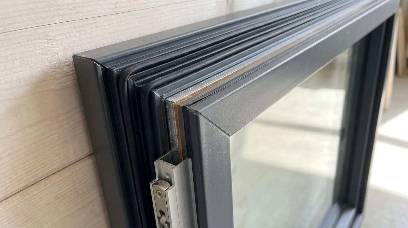 Coupe d’un cadre de fenêtre PVC à triple joint